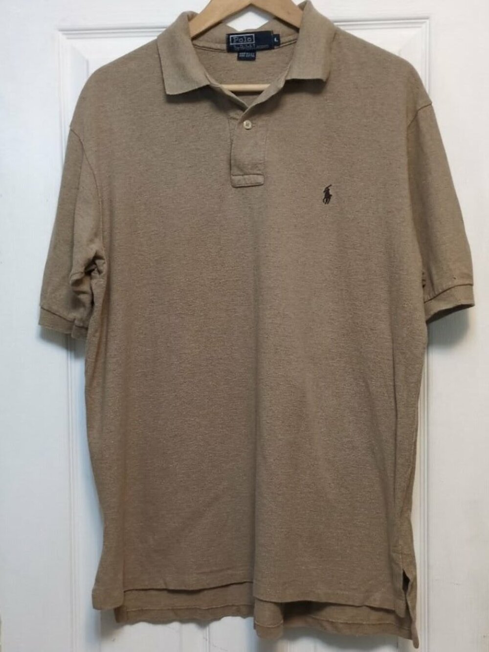 Vintage Polo Ralph Lauren Mesh Polo Shirt Mens Sz L Tan Brown Cotton Pony Logo